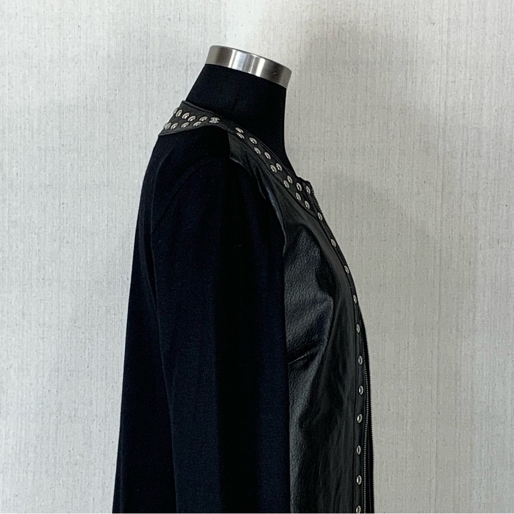 Caprice~Women's Full Zip Studded Leather & Knit Combo Moto/Biker Jacket~Sz L - Picture 7 of 16